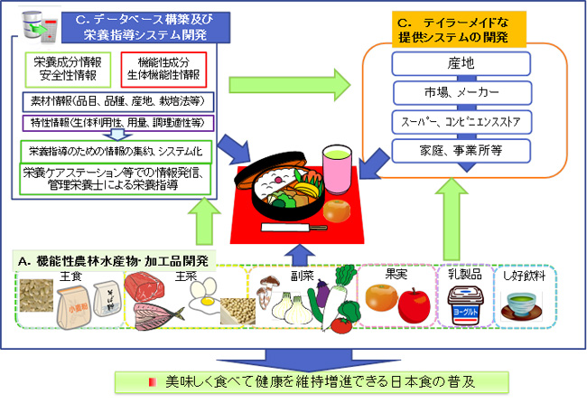 図1.機能性農林水産物・食品開発プロジェクトの研究イメージ